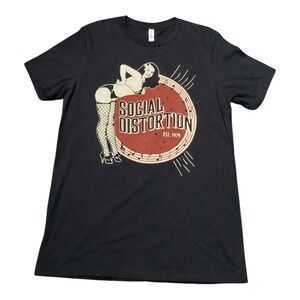 Social Distortion Mens Black Pin Up Girl Record Graphic Punk Rock T-Shirt XL